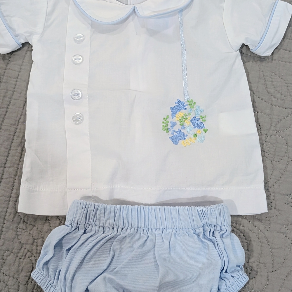 Little English White Top with Light Blue Bloomer Set